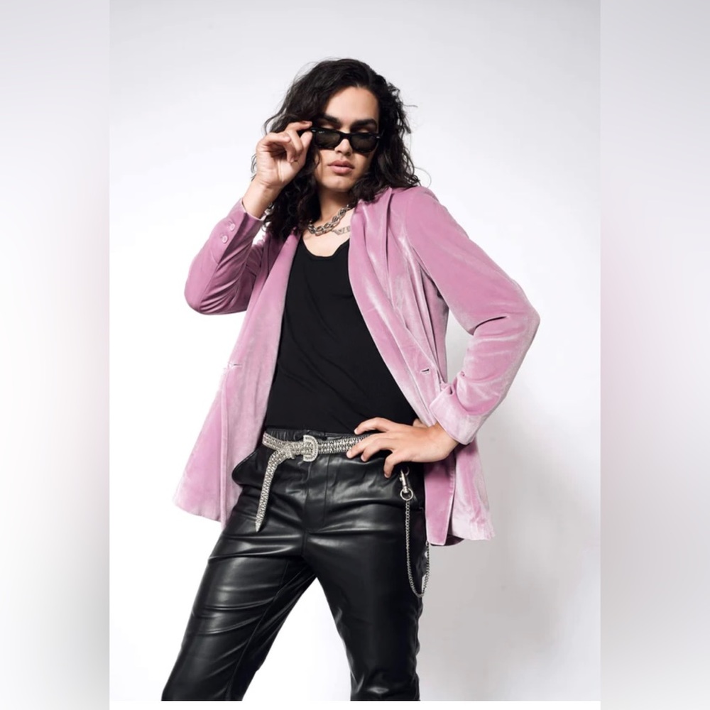 WILDFANG Empower Pink Velvet Double Breasted Blazer